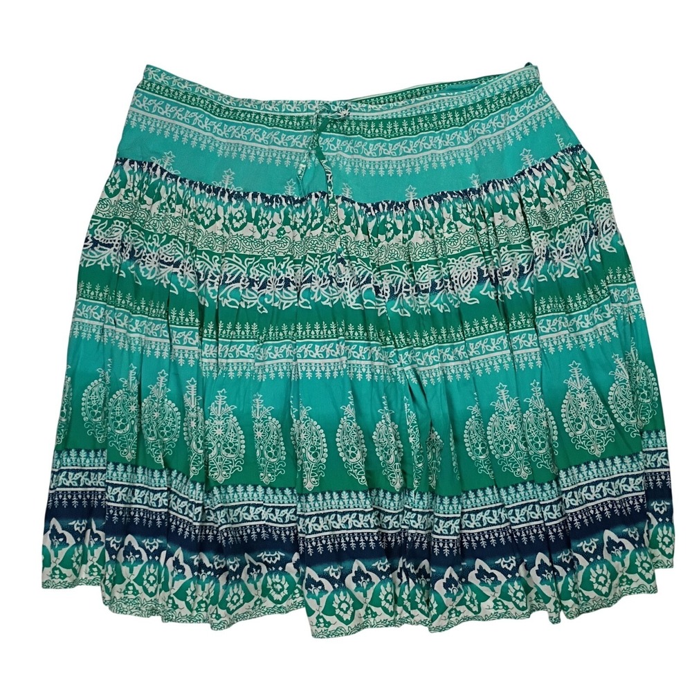 Christopher & Banks Women's XL Bohemian Paisley Pull On Skirt Green Teal